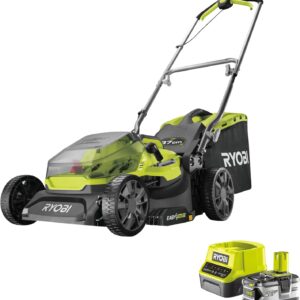 RYOBI 18 V ONE+ Akku-Rasenmäher RY18LM37A-140 – 37 cm Schnittbreite, inkl. 4,0 Ah Akku & Ladegerät, für mittlere Rasenflächen bis 249 m²